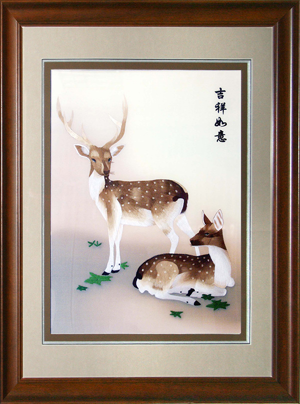 吉祥如意（双鹿）(尺寸外框83cmx64cm)