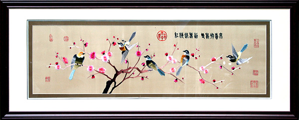 五只小鸟（宋画精绣）尺寸外框50×125-(2)