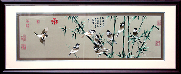 五只小鸟（宋画精绣）尺寸外框50×125-(4)
