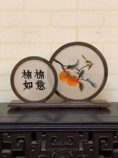 柿柿如意摆件（双面绣）